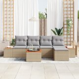 vidaXL 6-delna vrtna sedežna garnitura z blazinami - Bež poli ratan Acacia | Shoptok.si