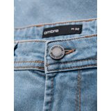 Ombre Men's short denim shorts with rubbing and rolled up leg - light blue | ePonuda.com