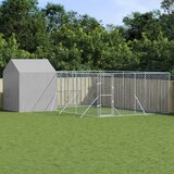 vidaXL zunanja pasja ograda s streho srebrna 6x6x2,5 m pocinkano jeklo | Shoptok.si