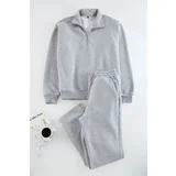 Trendyol Grey Oversize/Wide Cut Stand Collar Zippered Tracksuit