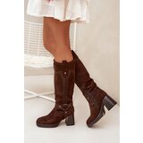 Boto Warm women's heeled boots with stitching chocolate Alessara | shoptok.hr
