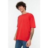 Trendyol Red Men's Basic 100% Cotton Crew Neck Oversize Short Sleeved T-Shirt Cene