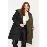 Trendyol Black-Khaki Oversize Double-Sided Hooded Water-repellent Long Puffer Coat