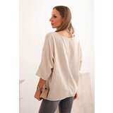 Kesi Włoski Women's linen-cotton blouse with short sleeves beige | shoptok.hr