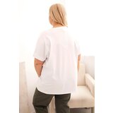 Kesi Włoski Women's Plus Size Cotton Blouse with Gold Glitter Print white | shoptok.hr