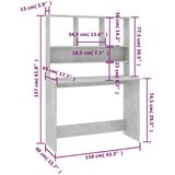  Radni stol s policama siva boja betona 110x45x157 cm iverica | shoptok.hr
