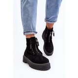 Boto Women's Suede Trapper Boots with Thick Sole and Zipper Black Edivame | Shoptok.si