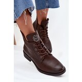 Boto Low Women's Ankle Boots On Flat Heel With Decorative Detail Lined Brown Cylira | Shoptok.si