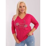 Fashion Hunters Cotton blouse fuchsia size plus with slogan Cene'.'