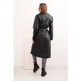 Kesi Włoski Women's faux leather trench coat with belt and collar black | Shoptok.si