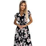 Numoco Pleated midi dress with neckline and ruffles Cene