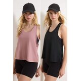 TRENDYOLMILLA ženski set 2-Piece Micro Fabric Knitted Sports T-Shirt Thmss26Ts00001, Crna-Ružičasta Suva / Crna Cene