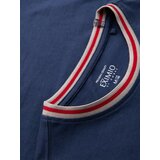 Ombre Men's cotton longsleeve with striped U neckline and embroidery - dark blue | ePonuda.com