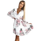 Numoco Pleated dress with neckline, long sleeves and belt Cene