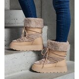  Beige insulated lace-up snow boots decorated with fur Istiss Cijene