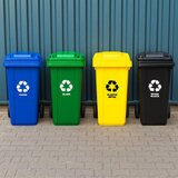  Set od 4 kante za otpad, 4 × 120 L, plava, zelena, žuta i crna, za papir, staklo, plastiku i miješani otpad, s gumenim kotačima | shoptok.hr