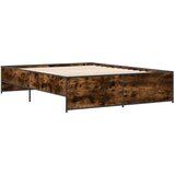 vidaXL Posteljni okvir dimljeni hrast 160x200 cm inž. les in kovina, (21128138) | Shoptok.si