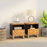  The Living Store Nočna omarica 2 kosa rjava in črna cm trden mangov les - Nočna Omarica, (21500603) | Shoptok.si
