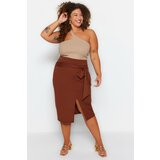 Trendyol Curve Plus Size Skirt - Brown - Midi Cene