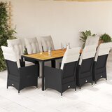  9-dijelni vrtni blagovaonski set s jastucima crni od poliratana Crna 190 x 90 x 75 cm | shoptok.hr