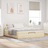 vidaXL Otomanski posteljni okvir z vzmetnico krem 180x200 cm blago | Shoptok.si
