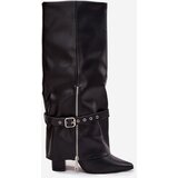 Boto Women's Slip-On Ankle Boots with Heel Decorative Strap Eco Leather Black Jolivine | Shoptok.si