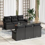 vidaXL 7-delni vrtni kavčni set z blazinami črn poli ratan akacija | Shoptok.si