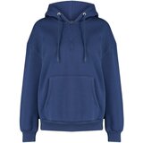 Trendyol Navy Blue Thick Fleece Hooded and Zippered Basic Oversized Knitted Sweatshirt cene