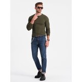Ombre Men's cotton sweater with round neckline - dark olive | Eponuda.ba