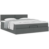 vidaXL Otomanski posteljni okvir z vzmetnico siv 160x200 cm blago | Shoptok.si