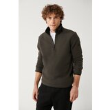 Avva Men's Anthracite Fleece Sweatshirt Stand Collar Cold Resistant Half Zipper Standard Fit Regular Cut cene