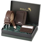 Polo Air Checkerboard Pattern Wallet It Makes It Own Card Holder Belt Keychain Combine Combination Brown Set.
