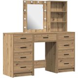 vidaXL set 3 umetni hrast inženirski les, ogledalo visoka omarica | Shoptok.si