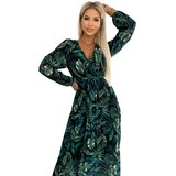 numoco basic Numoco pleated chiffon long dress with neckline, long sleeves and belt | shoptok.hr