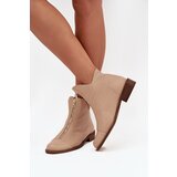 Zazoo Leather Ankle Boots With Zipper Beige | shoptok.hr