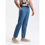 Ombre Men's linen blend chino roll-up pants - blue denim | shoptok.hr
