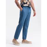 Ombre Men's linen blend chino roll-up pants - blue denim