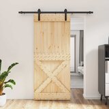  Klizna vrata Prirodna i crna 90 x 210 cm Čvrsta borovina | shoptok.hr