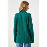  Women's Dark Green Zippered Knitwear Cardigan | ePonuda.com