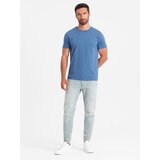 Ombre Men's cotton T-shirt with fine embroidery - dark blue | Eponuda.ba