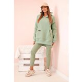 Polski Women's cotton set with a hooded sweatshirt and high-waisted leggings dark mint | shoptok.hr