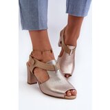 Boto Women's Sandals with High Heel Made of Eco Leather Gold Queenmarie | shoptok.hr