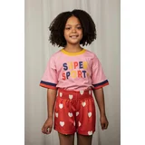 Mini Rodini Otroška bombažna kratka majica roza barva