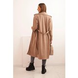 Kesi Włoski Women's suede coat tied at the waist with a collar and buttons fango | Shoptok.si