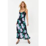Trendyol Black Floral Strappy Shift/Straight Cut Satin Maxi Lined Woven Dress Cijene