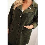 Kesi Włoski Plus Size women's coat with wool and pockets shearling khaki | shoptok.hr