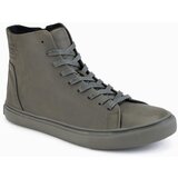 Ombre Men's high-top sneakers with matte texture and embossed logo - dark olive | Shoptok.si