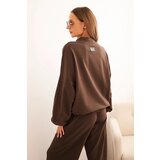 Polski Women's cotton set with wide leg pants and zip-up hoodie brown | shoptok.hr
