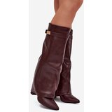 Boto Women's Ankle Boots With Block Heel Rolled Down Shaft And Gold Detail Burgundy Diorna | Shoptok.si