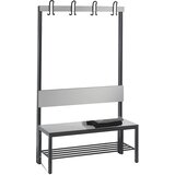 C+P Garderobna klop BASIC PLUS, enostranska, sedežna površina iz HPL, letev s kljukicami, rešetka za čevlje, dolžina 1000 mm, srebrno sive barve | Shoptok.si